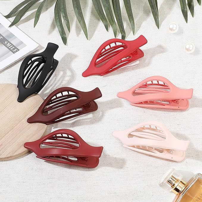 Flat Hair Clips for Women - 6 PCS French Flat Claw Clips Medium Hair Clips for Girls Large Hair Claw Clips for Thick or Thin Hair Strong Hold No Slip Hair Accessories for women (Red)