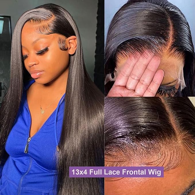 Lemoda Straight SKINLIKE Real HD 13x4 Full Lace Frontal Wigs 210% Density 15A Brazilian Straight Virgin Human Hair Lace Front Wig 26inch Invisible 0.1mm Ultra-thin Frayed Ends Tiny Knots