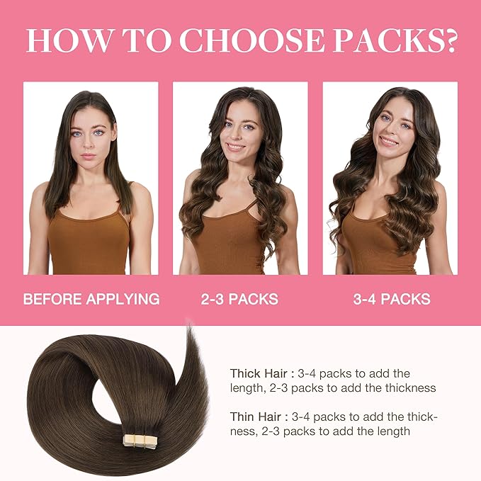 GOO GOO Tape in Hair Extensions Human Hair, 4A Chocolate Brown, 10inch 60g 40pcs, Skin Weft Seamless Invisible, Silky Straight with Thick Ends, Remy Human Hair