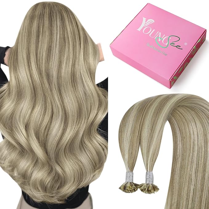 YoungSee K Tip Hair Extensions Light Brown Highlight K Tips Human Hair Extensions Light Brown Highlight Blonde 18In 50s/50g