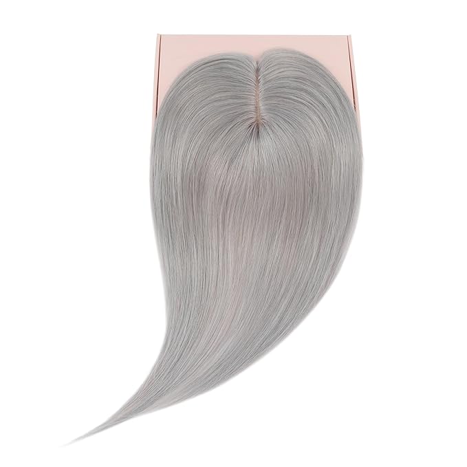 Rich Choices Hair Toppers for Women Real Human Hair 100% Human Remy Toppers NO Bangs for Women with Thinning on Top Clip in Hairpiece 4"x4.7"Lace Base 16 Inch Gray