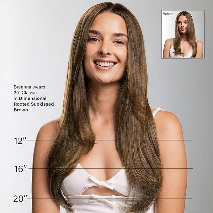 Luxy 100% Remy Human Hair – Halo Clip-In Hair Extensions –Natural Looking Volume & Length - One-Piece - Easy 5-Min Application 140 grams 16" Dimensional Rooted Sunkissed Brown