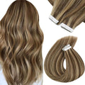 Sunny Hair Tape in Hair Extensions Human Hair 16 Inch Hair Extensions Real Human Hair Tape in Extensions for Women Medium Brown Highlights Caramel Blonde Remy Hair Straight Skin Weft 40pcs 100g