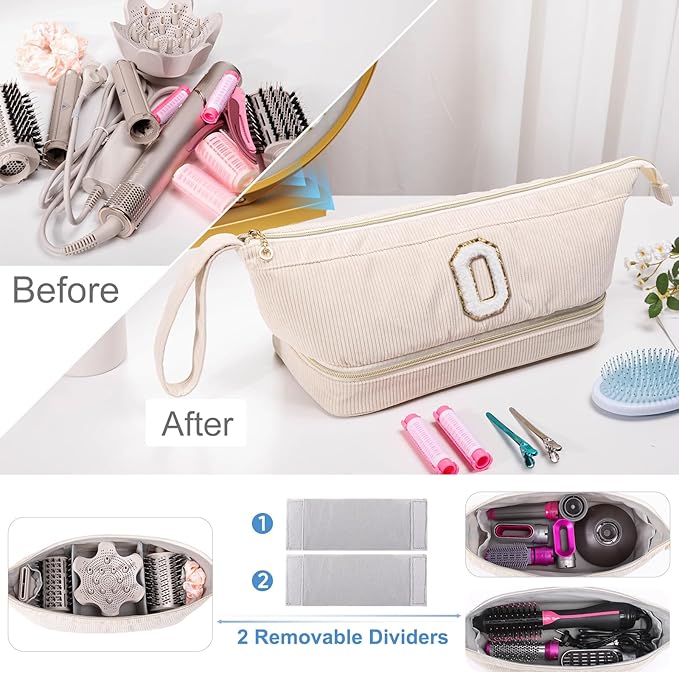 Initial Personalized Hair Dryer Case, Double-Layer Hair Tools Travel Carrying Case for Shark FlexStyle, Dyson Airwrap, and Supersonic Hair Dryer Attachments