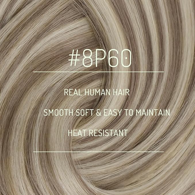 RUNATURE Clip in Hair Extensions Real Human Hair Clip in Extensions, Long Hair Extensions Clip Ins, Thick Full Head, Can Be Styled, 22 Inch 120g 7pcs #8P60 Ash Brown Highlight Platinum Blonde
