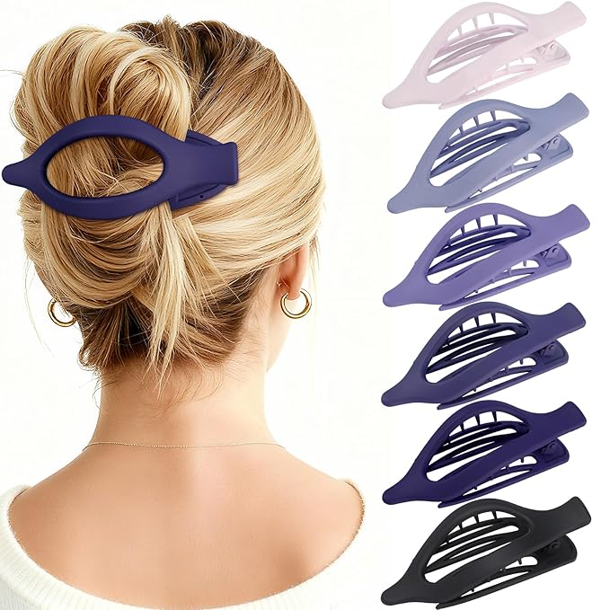 Flat Hair Clips for Women - 6 PCS French Flat Claw Clips Medium Hair Clips for Girls Large Hair Claw Clips for Thick or Thin Hair Strong Hold No Slip Hair Accessories for women (Purple)
