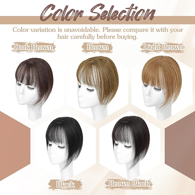 Hair Toppers for Women Real Human Hair - 360° Coverage Dark Brown Clip In Topper with Bangs for Thinning Hair Upgraded 5×9 cm Silk Base Ideal for Everyday Use