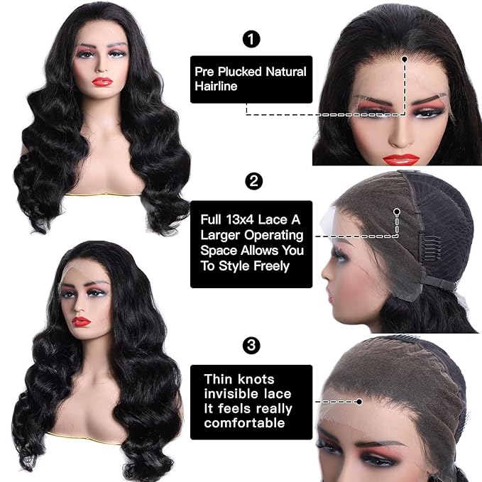 Lemoda Full 13x4 Body Wave Lace Frontal Virgin Human Hair Wigs Top 15A HD Transparent Lace Frontal Wig 210% Density Unprocessed Human Hair Wigs Pre Plucked Natural Hairline 22Inch
