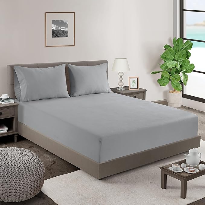 LANE LINEN 100% Organic Cotton Pillowcases - Standard Size and Crisp Cool Percale Weave Sleeping Pillow Covers Set of 2 Silver