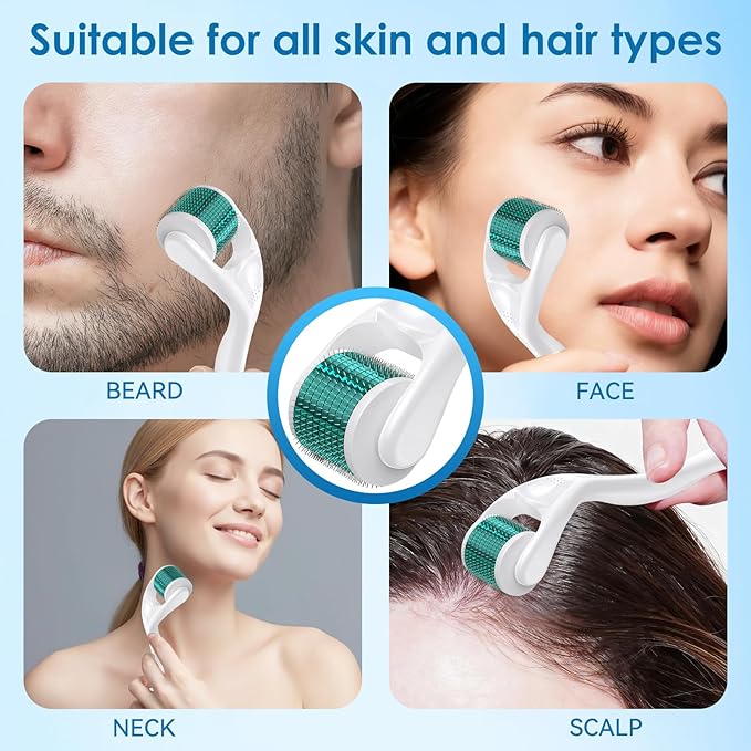 Derma Roller for Face, Beard & Scalp – 0.3 mm 540 Titanium Microneedle Roller for Men & Women – At-Home Skin & Beard Care Tool with Storage Case(0.3 mm)