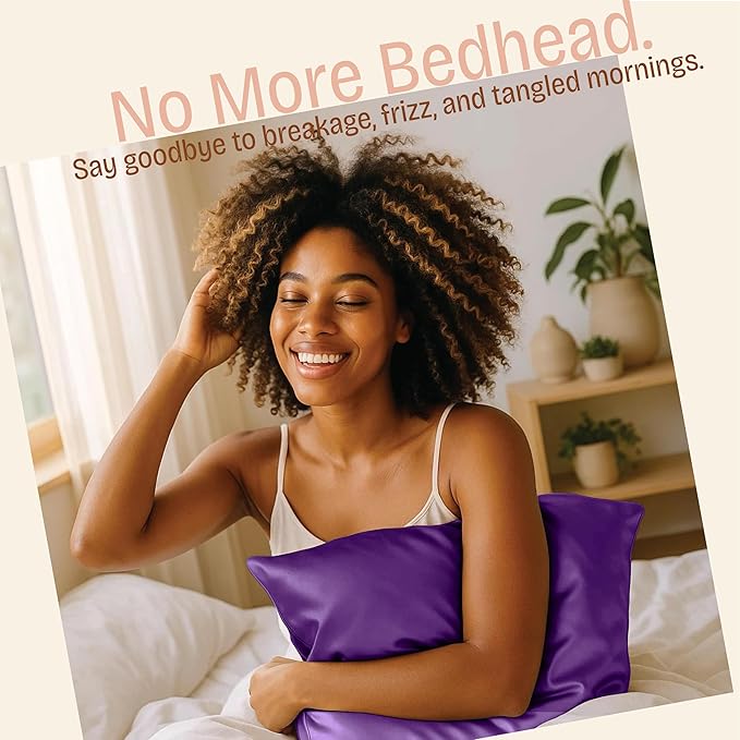 BLISSFORD Purple Satin Pillowcase with Zipper, for Hair and Skin Care, Feels Soft and Cool Like a Silk Pillowcase, Satin Pillow Cases 2 Pack, Slik Pillow Cover, Grape/Purple, Standard - Set of 2