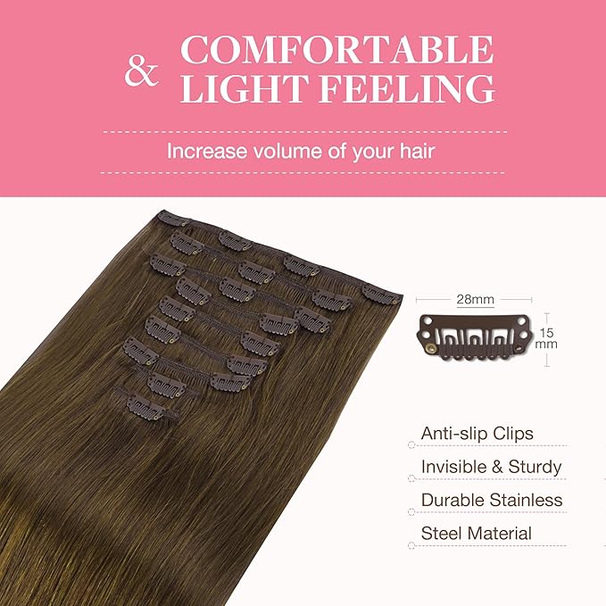 GOO GOO Clip in Hair Extensions Real Human Hair, Remy Human Hair Extensions Clip ins for Women, Natural Human Hair, 24inch 150g 9Pcs, #4A Chocolate Brown