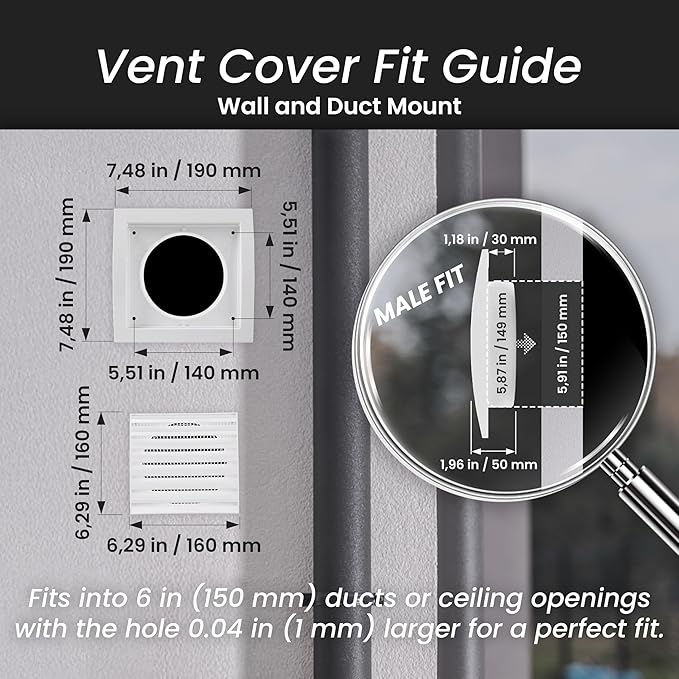 Repa Market 6 Inch Black Dryer Vent Hood/Duct Cover for Walls or Ceiling/ABS Plastic Louvered Air Grille with Built-In Mesh Screen/Exhaust and Dryer Vent Covers for Indoor & Outdoor Use