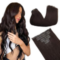 GOO GOO Clip in Hair Extensions Real Human Hair, Remy Human Hair Extensions Clip ins for Women, Natural Human Hair, 16inch 130g 7Pcs, 2A Light Brown
