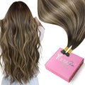 YoungSee Nano Extensions Human Hair Brown Balayage Nano Ring Hair Extensions Balayage Dark Brown Ombre Caramel Blonde Nano-Bead Extension 1g/s Nano-link Hair Extension for Daily Soft 16Inch