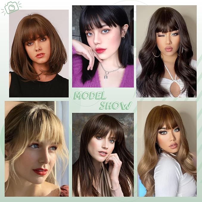 NAYOO Bangs Hair Clip - Medium Brown Fake Bangs 100% Real Human Hair Extensions French Bangs for Women Fringe with Temples Hairpieces