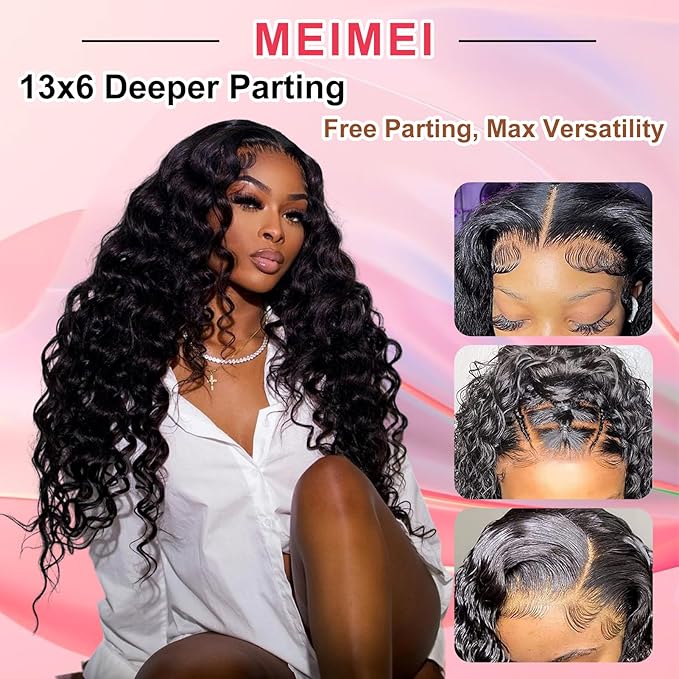 13x6 Loose Wave HD Lace Front Wigs Human Hair 200 Density 100% Real Human Hair 15A Loose Deep Wave Frontal Wig Human Hair Pre Plucked, No Synthetic Blend No Tangle No Shedding Triple Lifespan 3X