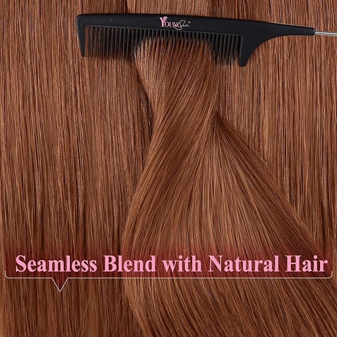 YoungSee Tape in Hair Extensions Human Hair Copper Human Hair Tape in Extensions Copper Tape-in Human Hair Extension 16Inch Short Tape-ins Hair Extension 20Pcs 50G