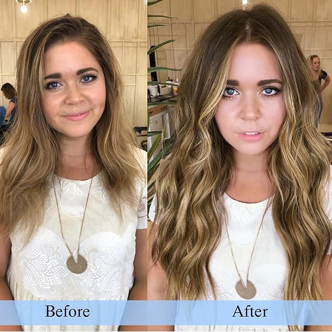 DOORES Hair Extensions Clip in Human Hair, Medium Brown Highlighted Dirty Blonde 14 Inch 7pcs 100g, Real Extensions Clip in Remy Straight Balayage Natural Thick Weft