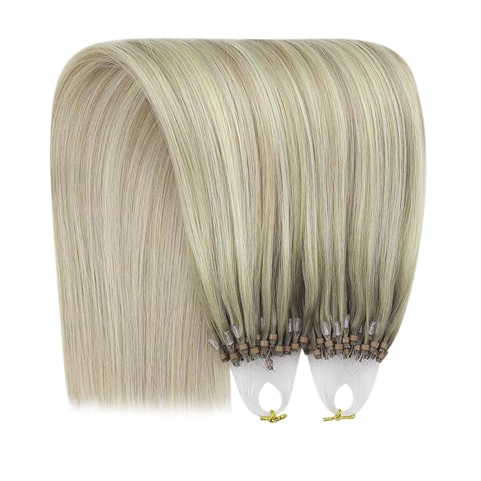 YoungSee Microbead Hair Extensions Ombre Blonde Micro Link Hair Extensions Ash Blonde Ombre Platinum Blond Bead Hair Extension Balayage Micro Loop Hair Extension Cold Fusion Remy Hair 18In 50s/50g