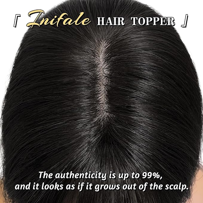 Hair Toppers for Women Clip in Bangs Real Human Hair,10 Inch 30g Natural Black Topper for Women 150% Density Silk Base Clip in Pieces Straight Hair for Thin Hair Daily Use