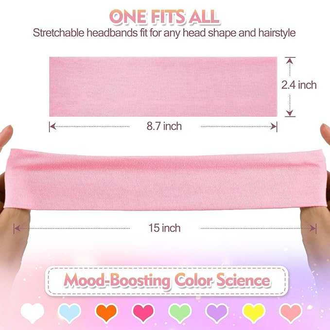 8Pcs Headbands for Women Girls Valentines Day Gifts, Stretchy Soft Neon Head Bands GiftSet Woman Gift for Her Fashion Hair Accessories hairband Galentines Gifts Christmas Easter Basket Stuffers