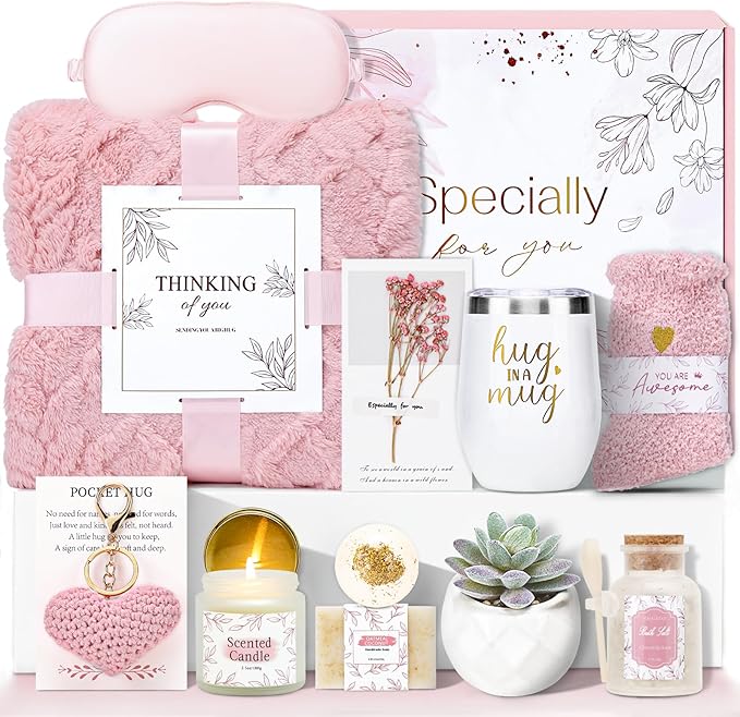 Get Well Gifts for Women Self Care Gifts Basket - Relaxing Spa Care Package After Surgery Thinking of You Birthday Gift - Feel Better Sympathy Gift Set for Her Mom Sister Friend Wife (Pink)