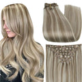 Full Shine Clip In Hair Extensions Real Human Hair, Blonde Clip In Extensions for Thin Hair 7Pcs 120G Real Human Hair Extensions Clip In, Silky Straight Hair 20 Inch