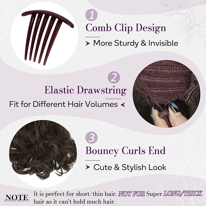 BARSDAR Short Brown Ponytail Extension - 10 Inch Wavy Drawstring Ponytail Hair Extensions for Women - Synthetic Comb Clip on Ponytail Hairpieces Fake Pony Tails Daily - Brown