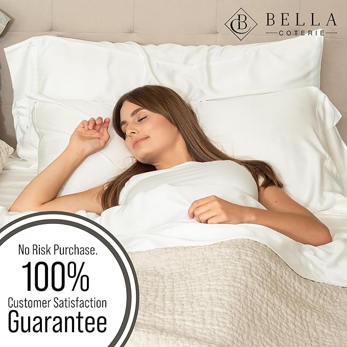 Bella Coterie | Luxury Bamboo Viscose Queen Size Pillowcase Set | 100% Organically Grown | Ultra Soft | Cooling | 2 Pcs [White]
