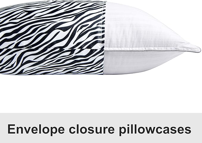 NTBAY 2 Pack Satin King Pillowcases for Hair and Skin, Luxurious and Silky Zebra Printed Pillow Cases with Envelope Closure, 20x36 Inches, Black and White
