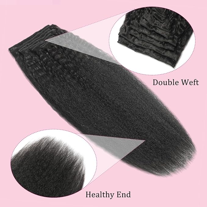 26Inch Kinky Straight Clip Ins Real Human Hair for Black Women Brazilian Real Hair Extensions 125g 8Pcs with 18Clips Per Set Double Weft Human Hair Clip Ins for Full Head (26 Inch)