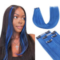 Lashey Clip in Hair Extensions Real Human Hair 50g 4pcs Blue Straight Seamless Clip in Hair Extensions Human Hair 22 Inch Hair Extension Clips