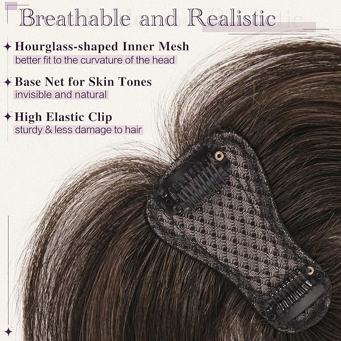 RUWISS Hair Toppers for Women Real Human Hair Lightweight Dark Brown with 15% Dark Cocoa Blonde Clip in Hair Piece for Thinning Hair Fluffy Straight Hair Topper without Bangs