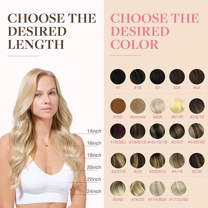 GOO GOO Tape in Hair Extensions Human Hair, 18A/613A Dark Blonde Highlighted Bleach Blonde, 14inch 25g 10pcs, Skin Weft Seamless Invisible, Silky Straight with Thick Ends, Remy Human Hair
