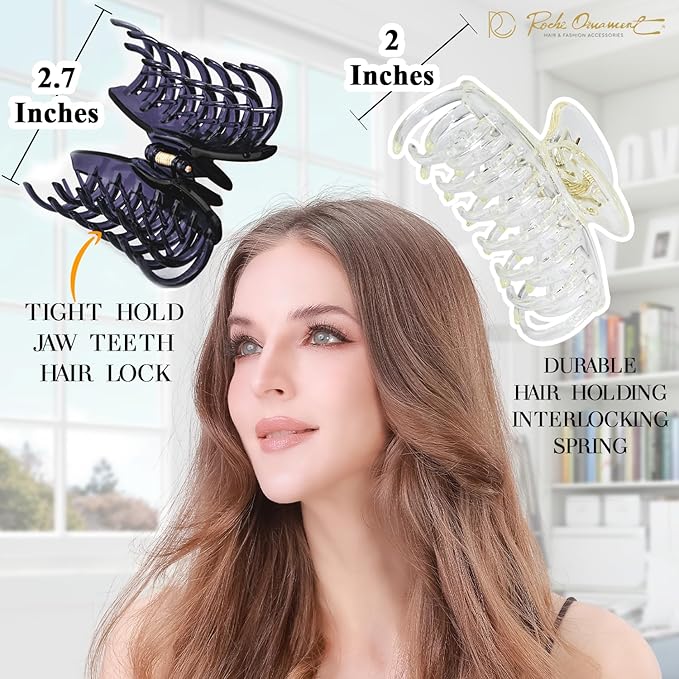RC ROCHE 6 Pcs Double Claw Hair Clip Tooth Claw Clip Grip Tooth Jaw Clamps Thin Fine Hair Strong Hold No Slip Undo Clutchers for Women, Medium Transparent Multicolor