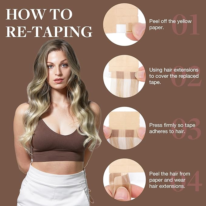 GOO GOO Tape in Hair Extensions Human Hair, 9/60 Balayage Ash Brown to Platinum Blonde, 18inch 50g 20pcs, Skin Weft Seamless Invisible, Silky Straight with Thick Ends, Remy Human Hair
