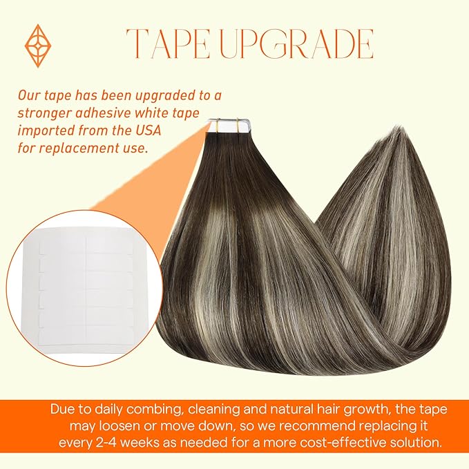Full Shine Balayage Tape in Hair Extensions Human Hair Color 2/60/2 Remy Hair 22Inch Human Hair Extensions Tape in Extensions Straight Seamless Brazilian Hair for Women 50Gram 20Pcs