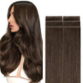 GOO GOO Invisi Edge Tape in Hair Extensions Human Hair, 4A Chocolate Brown, 6pcs 22inch 18g, Virgin Remy Hair, Seamless Injected Tape, Natural Look
