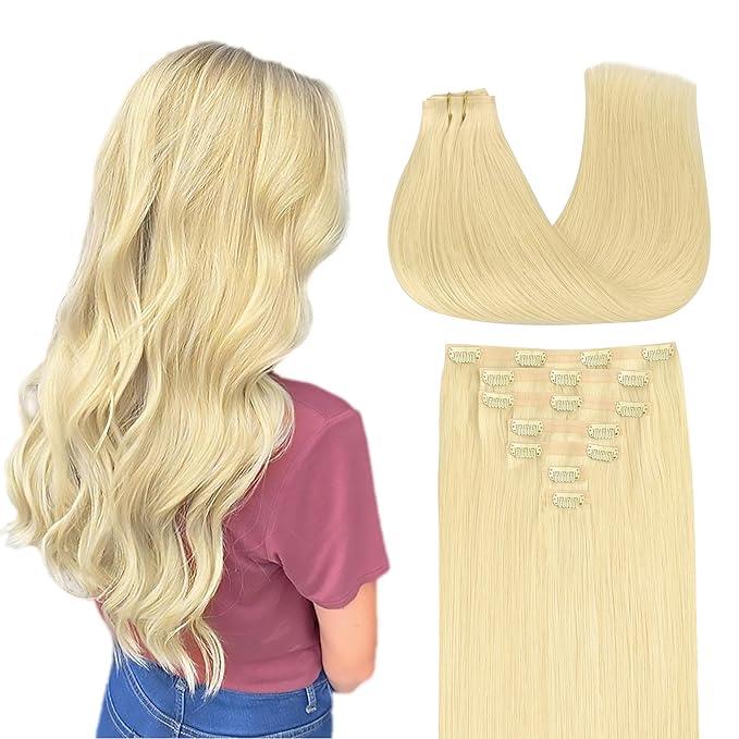GOO GOO Clip in Hair Extensions Real Human Hair, Remy Human Hair Extensions Clip ins for Women, Natural Human Hair, 24inch 160g 7Pcs, 22F Light Golden Blonde
