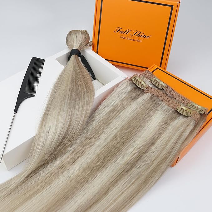 Full Shine Clip in Extensions Golden Blonde Highlight Medium Blonde Clip in Hair Extensions for Women Straight Invisible Clip ins Softness 12 Inch 3 PCS 60 G