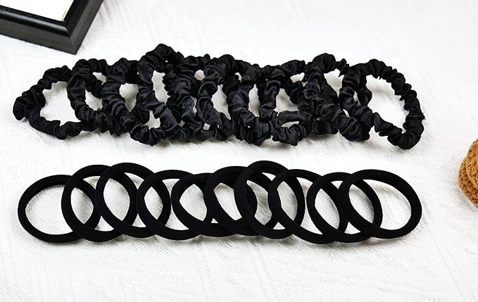 Satin Hair Scrunchies for Women - JGQUR 30 Pack Black White Pink Red Big Scrunchie for Girls Seamless Elastic Small Hair Ties Ponytail Holders Hair Accessories, Yoga, Sleep, Daily Use