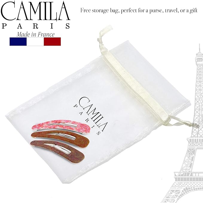 Camila Paris CP2932 French Hair Barrettes Clips, Snap Hair Slides Clic Clac for Women, Styling Girls Side Slide-in Metal Snap Pin Hair Accessories for Women. Strong Hold, No Slip Grip, Made in France