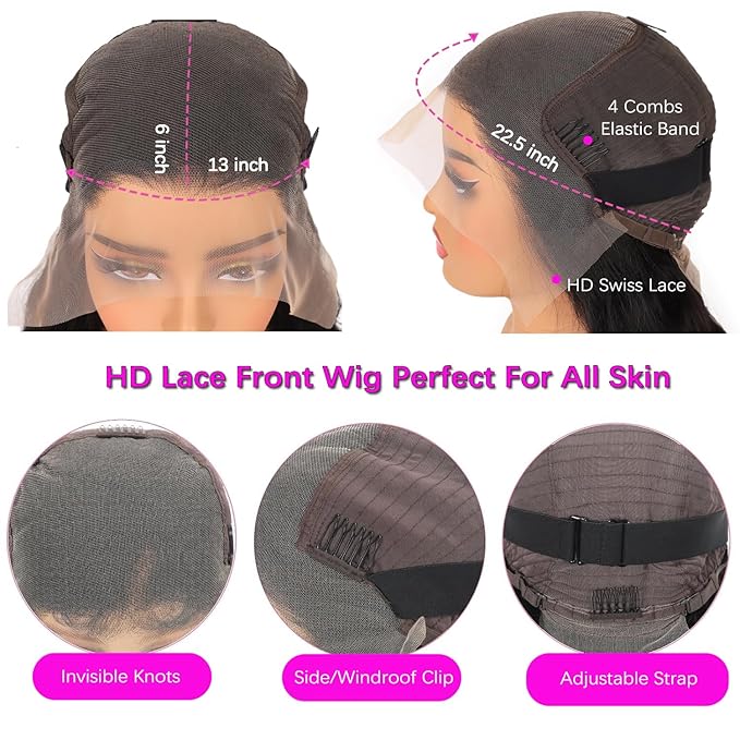 200% Density HD Lace Front Wigs Human Hair 22 Inch 13x6 Body Wave Lace Front Wigs Human Hair Glueless Frontal Wigs Pre Plucked with Natural Hairline Body Wave Wigs for Black Women