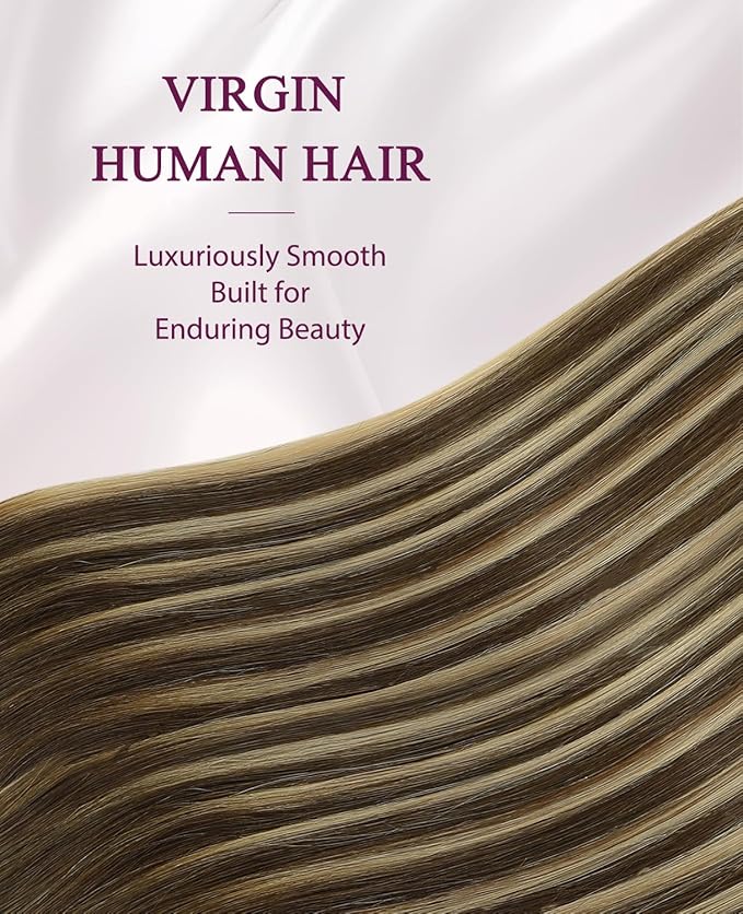 Pinkpearl Invisible Tape in Hair Extensions Human Hair, 20pcs 18inch 50g #4/27/4 Balayage Chocolate Brown to Caramel Blonde Injection Tape in Extensions Real Remy Seamless Human Hair Injected