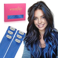 WENNALIFE Blue Clip in Hair Extensions Real Human Hair 35g 6pcs 14 Inch Colored Hair Extensions for Kids Women Colorful Hair Pieces Pop-up Style Straight Extensiones De Cabello Humano Con Clip
