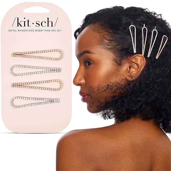 Kitsch Rhinestone Silver and Gold Hair Accessories for Women, Stylish Hair Gems | Decorative Bobby Pins for Weddings, Party, Prom, Events or Everyday Look | Ideal Gifts for Women - Set of 4