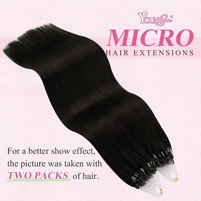 YoungSee Micro Loop Hair Extensions Real Human Hair Dark Brown Micro Ring Hair Extensions Human Hair Dark Brown Micro-Beads Hair Extension 22In 50s 50g Microring Hair Extension Real Hair for Weddings