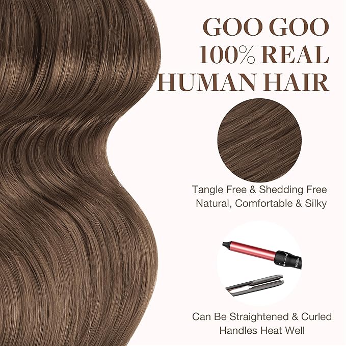 GOO GOO Tape in Hair Extensions Human Hair, 5 Light Ash Brown, 20inch 30g 10pcs, Skin Weft Seamless Invisible, Silky Straight with Thick Ends, Remy Human Hair