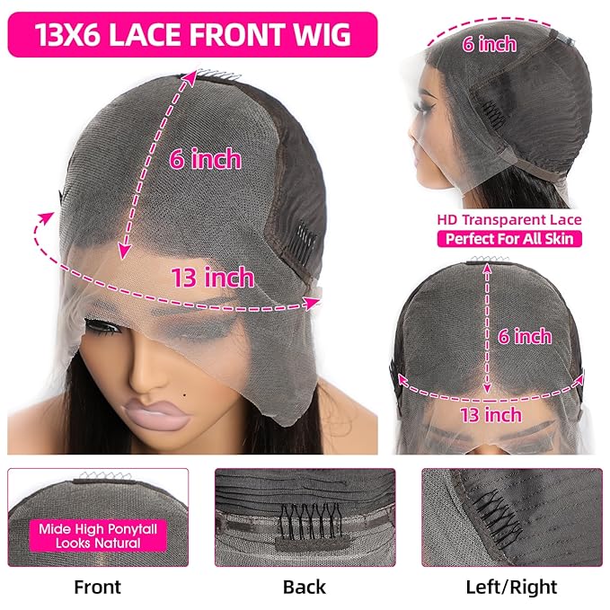 Lemoda 13x6 Straight Lace Front Wigs Human Hair 180% Density 13x6 HD Transparent Lace Front Wig Pre Plucked 15A Brazilian Virgin Glueless Human Hair Wigs for Women 20 Inch